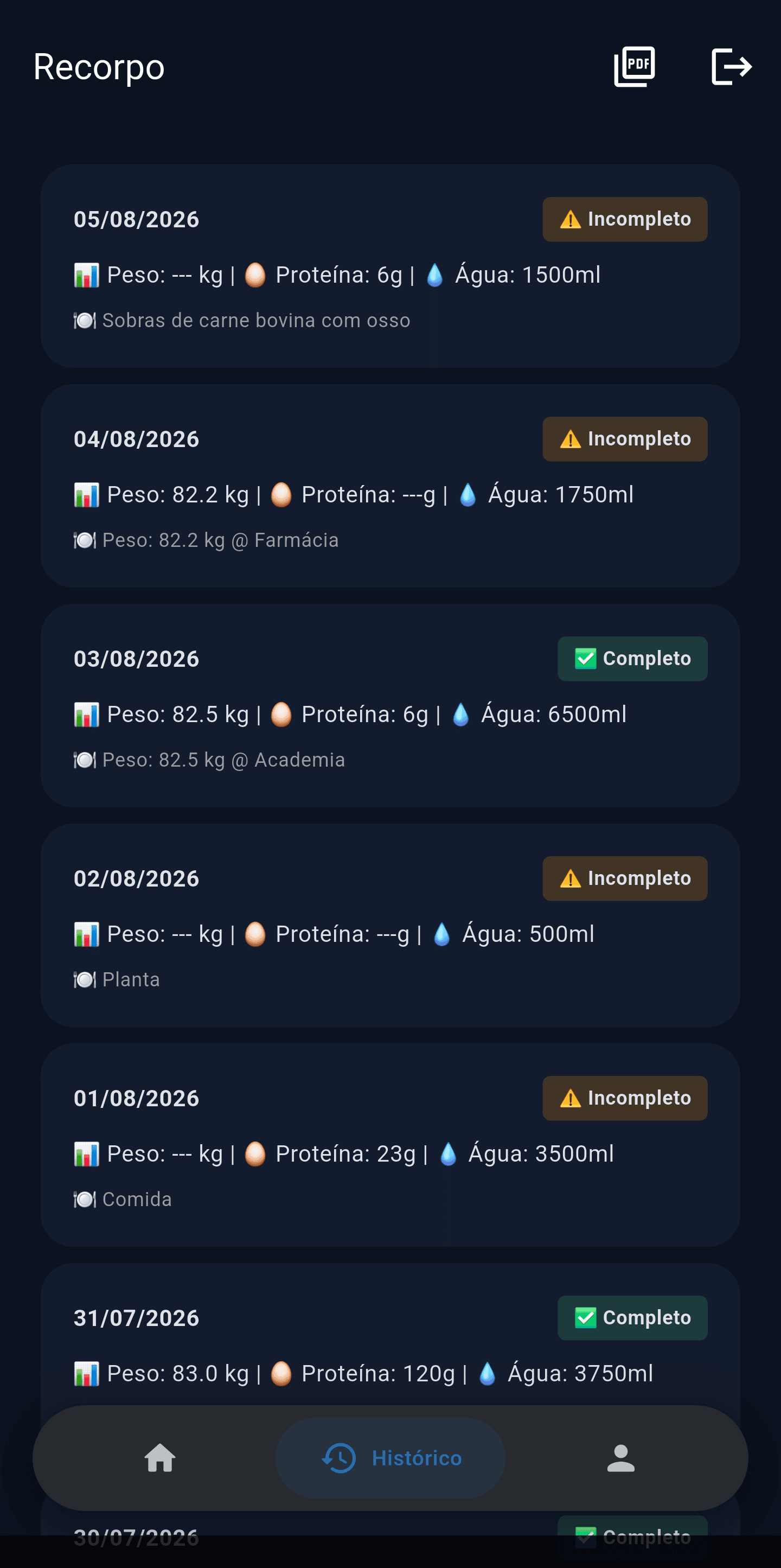 Histórico completo